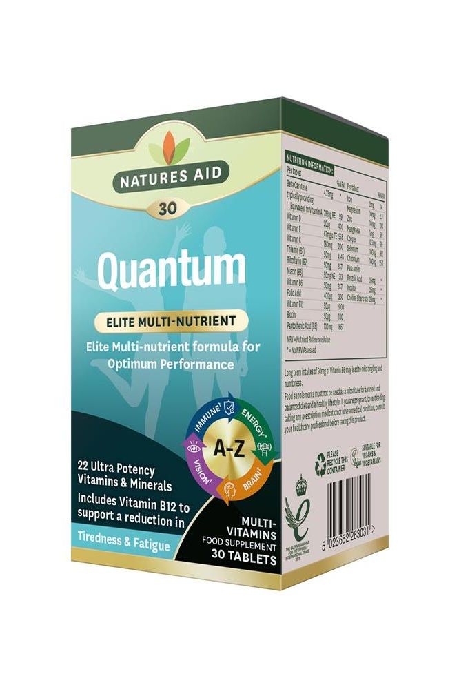 Natures Aid Quantum Multi-Vitamins & Minerals 30 Tablets for optimal health and reduced fatigue.