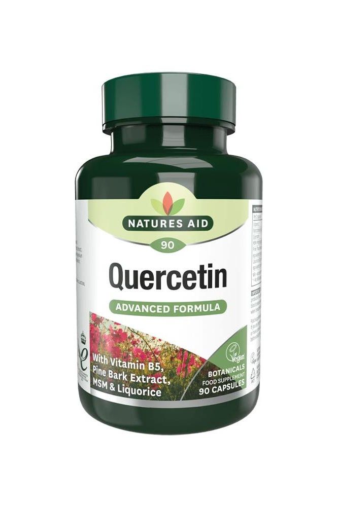 Natures Aid Quercetin Formula with Vitamin B5, 90 capsules, supports immune health and antioxidants.