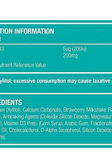 Nutrition facts and ingredients list for Natures Aid Super Stars Bone Support chewable tablets.