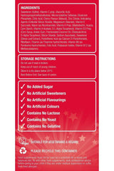 Ingredients and storage instructions for Natures Aid Super Stars Multivitamin chewable tablets with no added sugar.