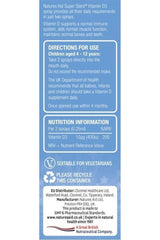 Natures Aid Super Stars Vitamin D3 Spray instructions and nutrition information for children aged 4-12.