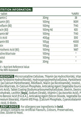 Natures Aid Vitamin B Complex 100 nutrition information and ingredient details for 60 tablets.