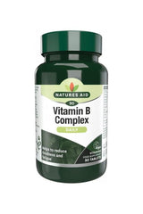 Natures Aid Vitamin B Complex 90 tablets bottle, daily supplement to reduce tiredness and fatigue.