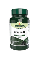 Natures Aid Vitamin B1 100 mg - 90 tablets, supports nervous system and energy metabolism.