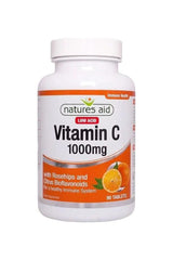 Natures Aid Vitamin C 1000mg low acid tablets, 90 count for immune support and collagen formation.