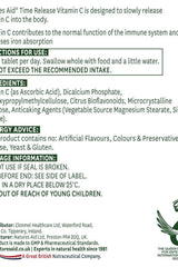 Natures Aid Vitamin C 1000mg time release tablets information label with instructions and ingredients.