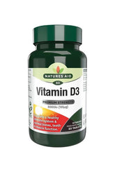 Natures Aid Vitamin D3 5000IU high strength supplement, 60 tablets for healthy bones, teeth, and immune support.