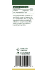 Natures Aid Vitamin D3 Oral Spray nutrition label detailing Vitamin D content and usage instructions.