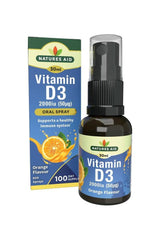 Natures Aid Vitamin D3 Daily Oral Spray in orange flavor, 30ml for healthy immune support, 200 sprays.