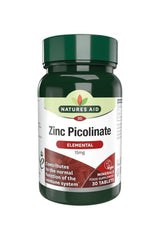 Natures Aid Zinc Picolinate 15 mg tablets bottle promoting immune health and overall wellness - 30 count.