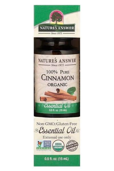 Nature's Answer 100% Pure Cinnamon Essential Oil 15ml, organic, non-GMO, gluten-free, uplifting aroma.