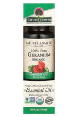 Nature's Answer 100% Pure Geranium Essential Oil in 15 ml bottle, organic, gluten-free, non-GMO.