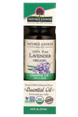 Nature's Answer 100% Pure Lavender Essential Oil 15 ml, gluten-free and non-GMO, promotes wellbeing and aromatherapy benefits.