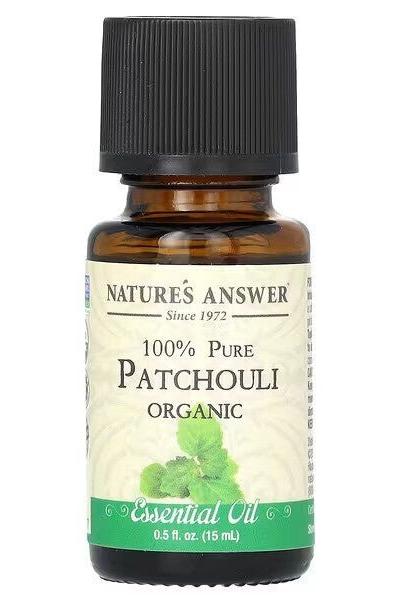 Nature's Answer 100% Pure Patchouli Essential Oil, 15 ml bottle, promoting health and well-being.