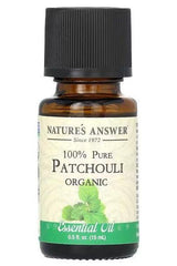 Nature's Answer 100% Pure Patchouli Essential Oil, 15 ml bottle, promoting health and well-being.