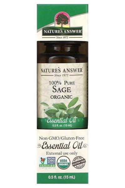 Nature's Answer 100% Pure Sage Essential Oil 15 ml, Organic and Non-GMO, gluten-free for external use.