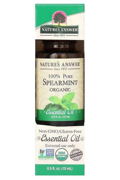 Nature's Answer 100% Pure Spearmint Essential Oil, 15 ml, non-GMO, gluten-free, organic, uplifting aroma.