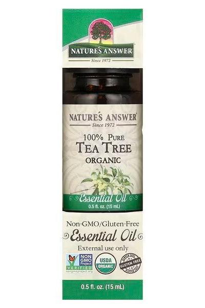 Nature's Answer 100% Pure Tea Tree Essential Oil 15 ml, organic, gluten-free, non-GMO, for health and wellness.