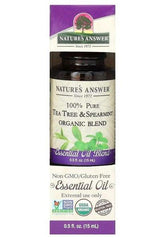 Nature's Answer 100% pure tea tree and spearmint essential oil blend 15 ml, non-GMO and gluten-free.