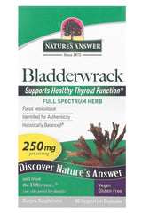Nature's Answer Bladderwrack supplement box, 250 mg, 90 capsules for thyroid health support.