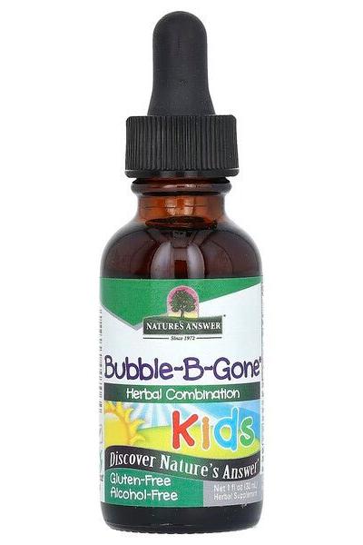 Nature's Answer Bubble-B-Gone Kids 30 ml herbal remedy, gluten-free, alcohol-free, natural calming for children.