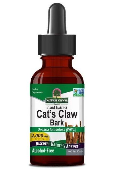 Nature's Answer Cat's Claw Bark extract bottle, 2000 mg, alcohol-free herbal supplement.