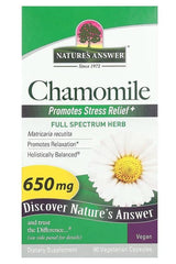 Nature's Answer Chamomile capsules for stress relief, promoting relaxation and digestion in a vegan formula.