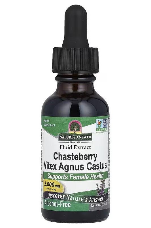 Nature's Answer Chasteberry Vitex Agnus Castus 30 ml extract bottle supporting female health.