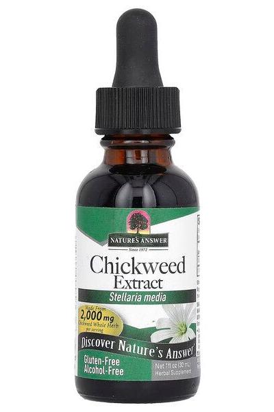 Nature's Answer Chickweed Extract 30 ml bottle, gluten-free, with natural Stellaria media ingredients.