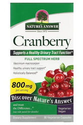 Nature's Answer Cranberry supplement box promoting healthy urinary tract function with 800mg of full spectrum herb.