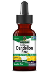Nature's Answer Dandelion Root extract 2000 mg in a dropper bottle, promotes overall health and wellbeing, alcohol-free.