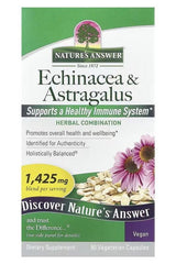 Nature's Answer Echinacea & Astragalus supplement box promoting immune health, vegan, 90 vegetarian capsules.