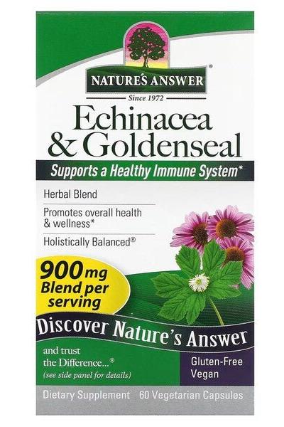 Nature's Answer Echinacea & Goldenseal, herbal supplement for healthy immune support, 60 vegan capsules.