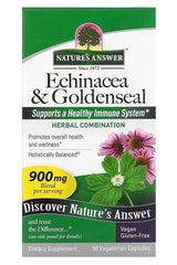 Nature's Answer Echinacea & Goldenseal supplement box supporting a healthy immune system, 90 vegetarian capsules.