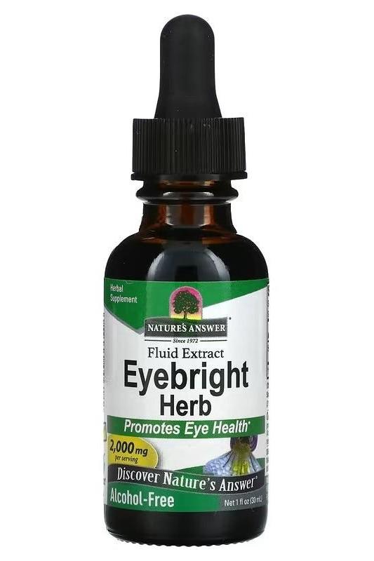 Nature's Answer Eyebright Herb extract bottle, 2000 mg, promotes eye health, alcohol-free herbal supplement.