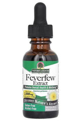 Nature's Answer Feverfew Extract 30ml bottle promoting overall health and wellbeing, gluten-free and alcohol-free.