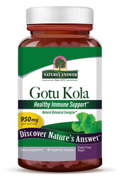 Nature's Answer Gotu Kola bottle, 950mg, supports immune health and mental clarity, gluten-free vegetarian supplement.