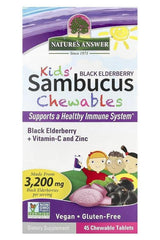 Nature's Answer Kids' Sambucus Chewables, 45 tablets for immune support with black elderberry, vitamin C, and zinc.