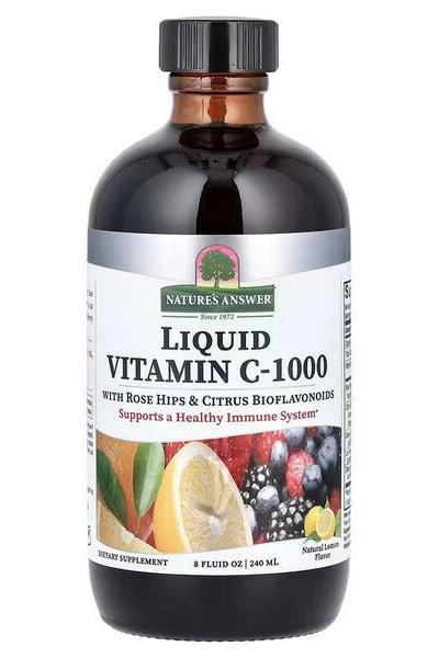 Nature's Answer Liquid Vitamin C-1000 supplement bottle, supports healthy immune system with bioflavonoids.