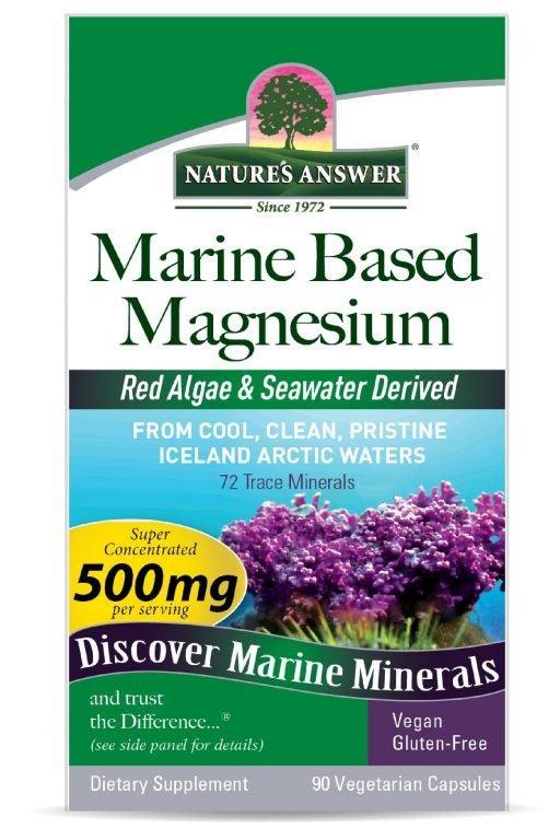 Nature's Answer Marine Based Magnesium supplement, 90 vegan capsules, red algae and seawater derived, 500mg per serving.