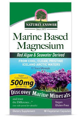 Nature's Answer Marine Based Magnesium supplement, 90 vegan capsules, red algae and seawater derived, 500mg per serving.