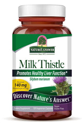 Nature's Answer Milk Thistle Seed Extract supplement bottle, supports liver health and detox.