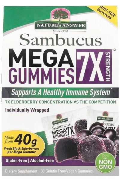 Nature's Answer Sambucus Mega Gummies 7X Strength, supports healthy immune system, gluten-free, alcohol-free, Non-GMO.