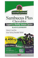 Nature's Answer Sambucus Plus Chewables with Black Elderberry, 60 tablets. Supports immune health with vitamin C and zinc.