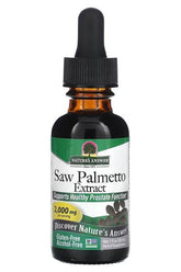 Nature's Answer Saw Palmetto Extract bottle, supports healthy prostate function, gluten-free, 2000 mg.