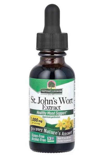 Nature's Answer St. John's Wort Extract bottle, 1000 mg, gluten-free, herbal supplement for healthy mood support.