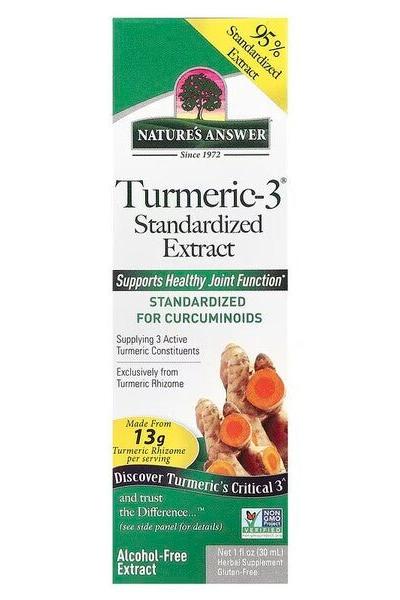Nature's Answer Turmeric-3 Standardized Extract 30 ml, supports healthy joint function, alcohol-free, standardized for curcuminoids.
