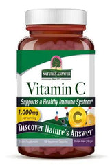 Nature's Answer Vitamin C 1000 mg supplement bottle, supports immune health, 100 vegetarian capsules, gluten-free.
