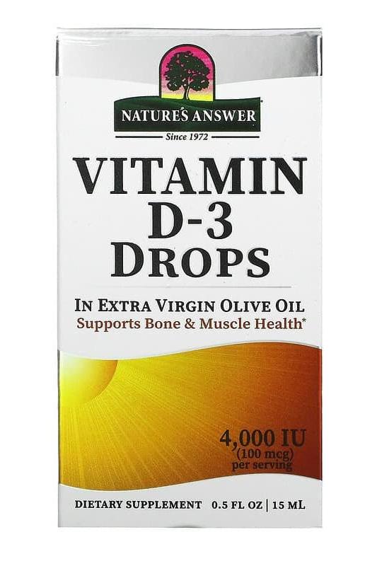 Nature's Answer Vitamin D-3 Drops 4000 IU in extra virgin olive oil, supports bone and muscle health, 15 ml.