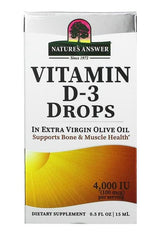 Nature's Answer Vitamin D-3 Drops 4000 IU in extra virgin olive oil, supports bone and muscle health, 15 ml.